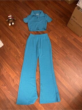 Forever 21 Teal Ribbed Two-Piece Pantsuit